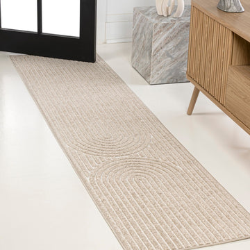 Sofia High-Low MidCentury Modern Arch Stripe Two-Tone Indoor/Outdoor Area Rug